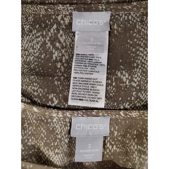 Chicos Snake Print Tunic Top Tank Set Size 3 US XL 16/18 Beaded Sheer Beige - Picture 7 of 10